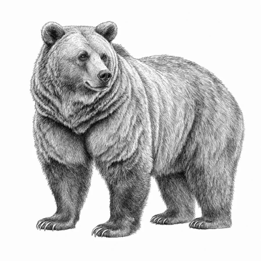 Etching-style illustration of a Velebit brown bear